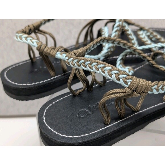 NEW EVERELAX BROWN TEAL BRAID STRAPPY FLAT SANDALS WOMENS SZ 11 - Picture 6 of 7